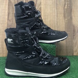 NEW Sorel Whitney Short Lace Patent Black Boots LL3433-010 Women's7.5Waterproof